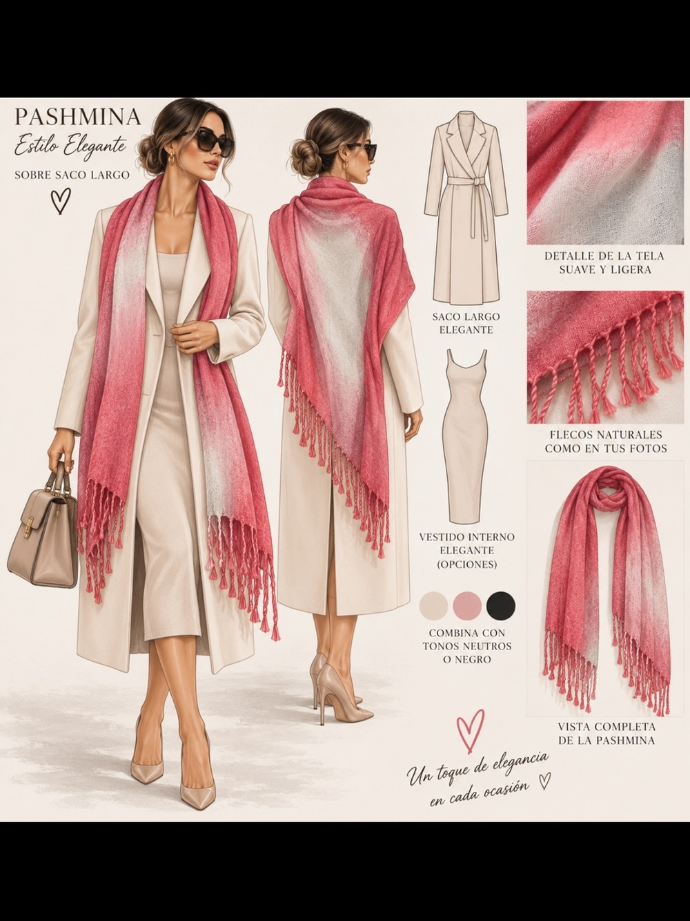 Pashmina Elegant Ombre Pink Shawl